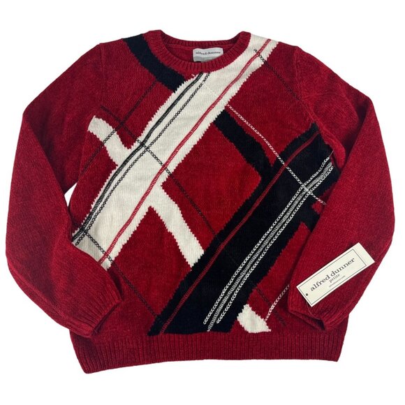 NWT Alfred Dunner Empire State Plaid Sweater Women's PM Petite Crimson Pullover - Picture 1 of 6